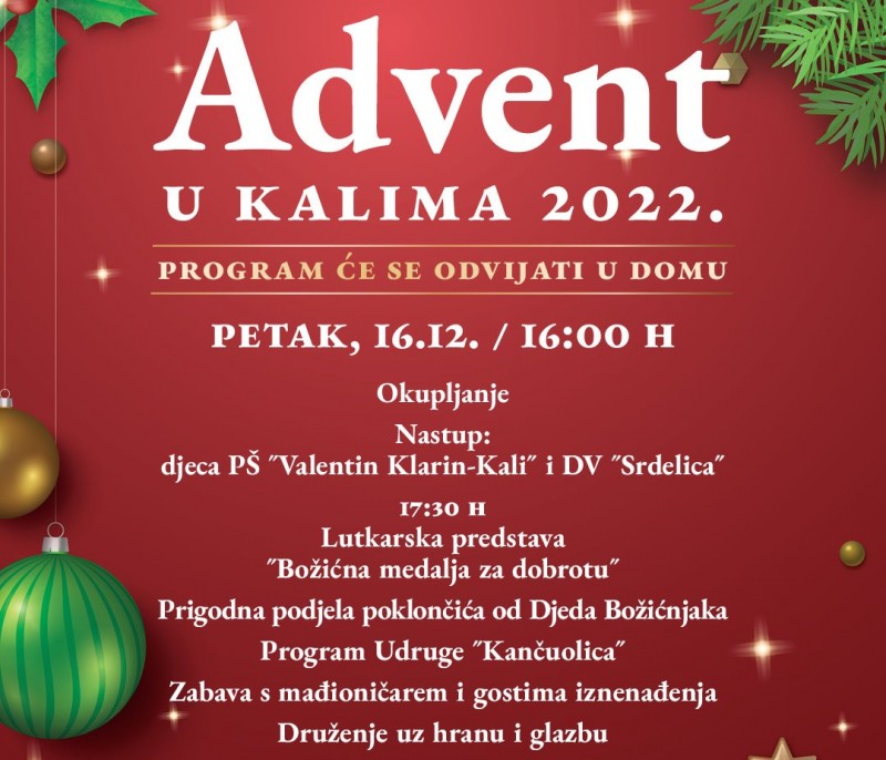 Advent u Kalima 2022. u petak 16. prosinca